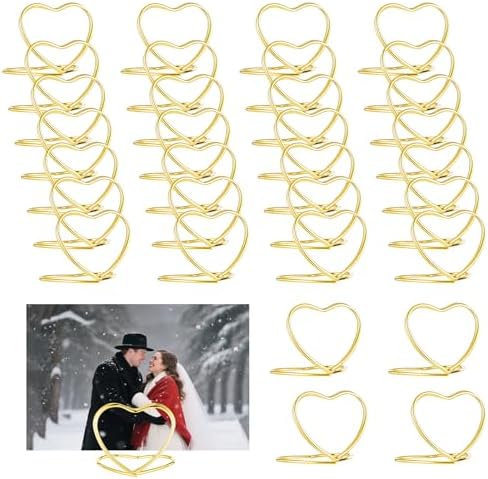 32Pcs Heart Shape Table Number Place Card Holders Gold
