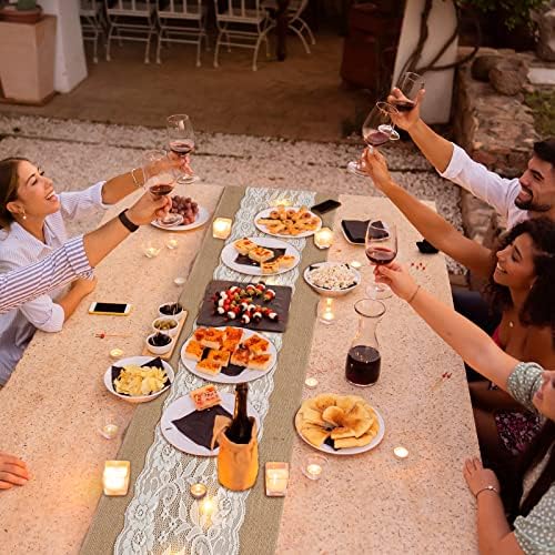 Tudomro 6 Pcs Burlap Table Runner with LED Lights 12x108 Inches