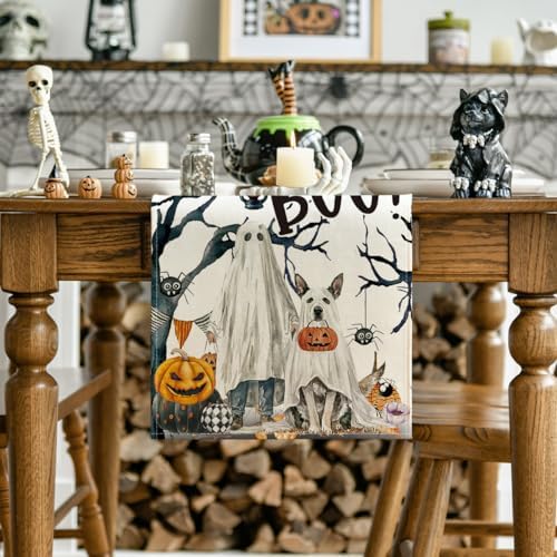 Artoid Mode Ghost Pumpkins Tree Table Runner for Halloween