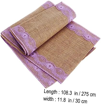 Unomor 275x30cm Burlap Table Runner with Lace Edging