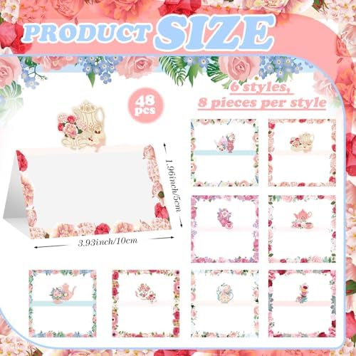 Fullhawl 48 Pcs Tea Party Themed Place Cards Set
