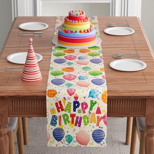 XCHI Colorful Balloons Confetti Stars Table Runner