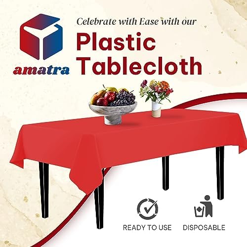 Amatra All-Purpose Plastic Table Cover Roll Red 54in x 120ft