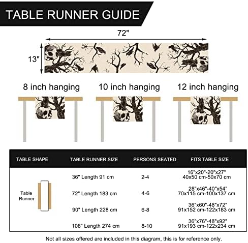 Seliem Halloween Gothic Skull Black Cat Table Runner 13x72 Inches