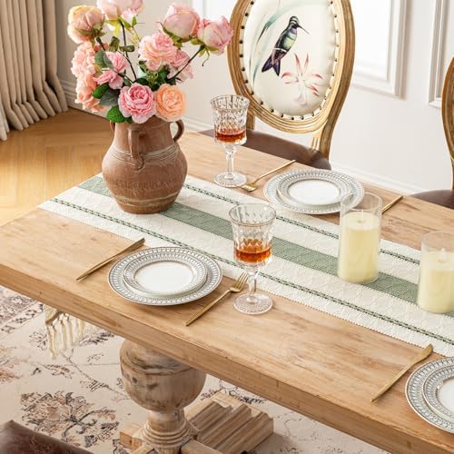 Fancy Homi Sage Green Macrame Table Runner 48 Inches