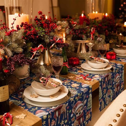 Navy Blue Reindeer Table Runner Garland for Holiday Decor