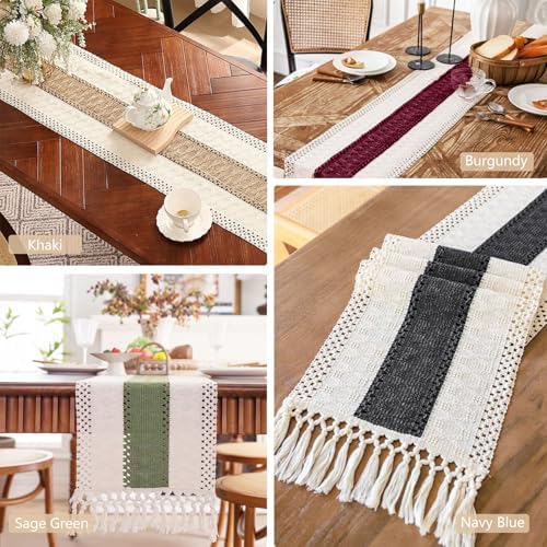 4 Piece Boho Table Runner with Tassels Rustic Farmhouse Decor