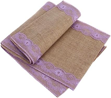Unomor 275x30cm Burlap Table Runner with Lace Edging