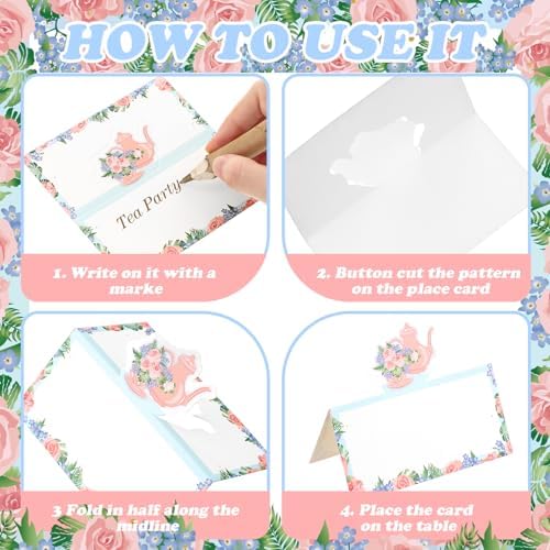 Fullhawl 48 Pcs Tea Party Themed Place Cards Set