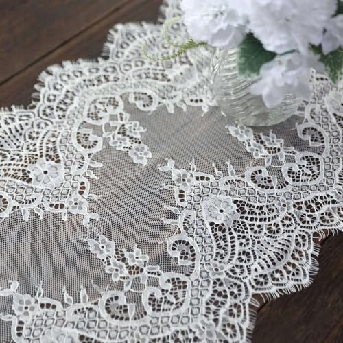 Efavormart Ivory Lace Table Runner with Scalloped Edges