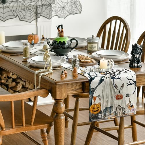 Artoid Mode Ghost Pumpkins Tree Table Runner for Halloween