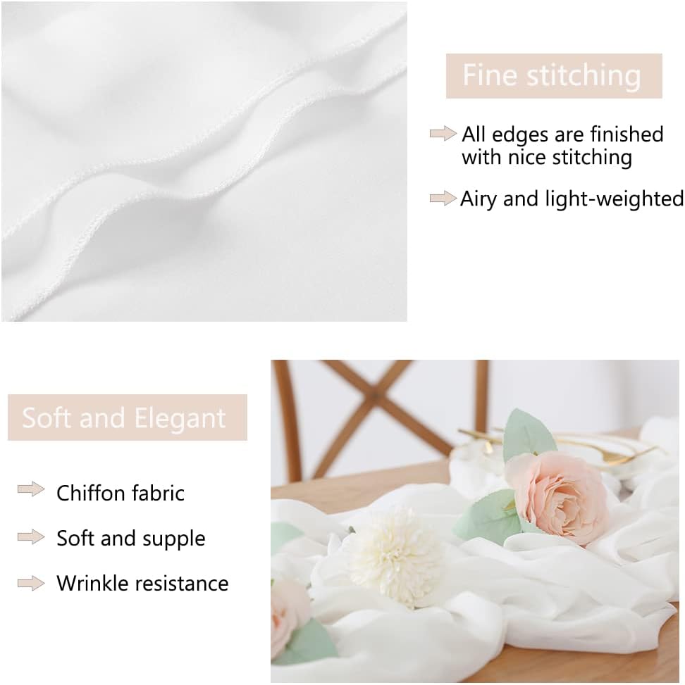 10 Pack White Chiffon Table Runners 14x120 Inches