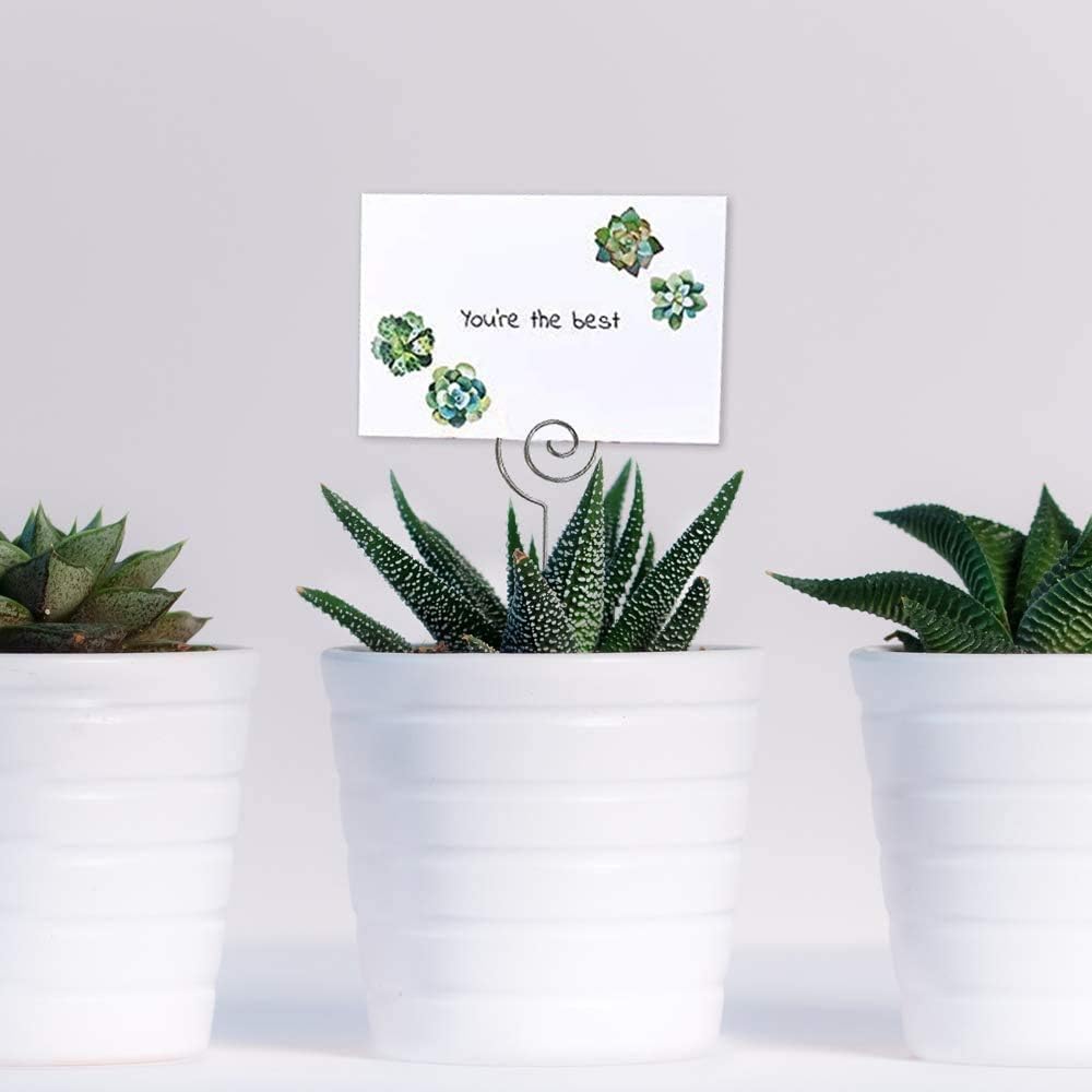 HOHIYA 50pc Silver Floral Card Holder Pick Stick