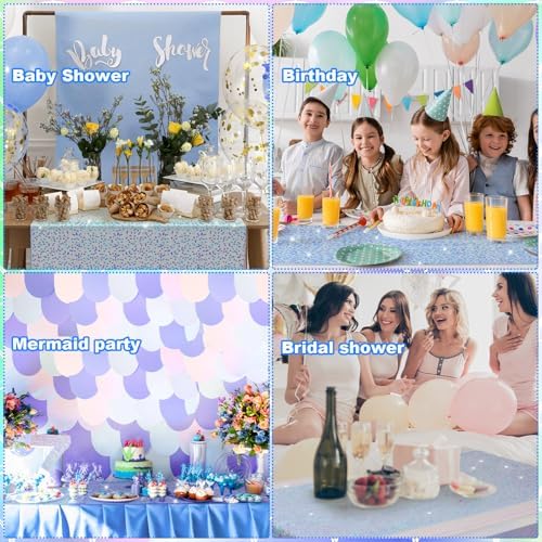 6 Pcs Iridescent Sequin Table Runner Blue 12x72 Inch