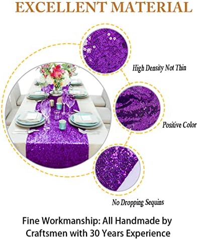 ShiDianYi Purple Glitter Sequin Table Runners 10PCS