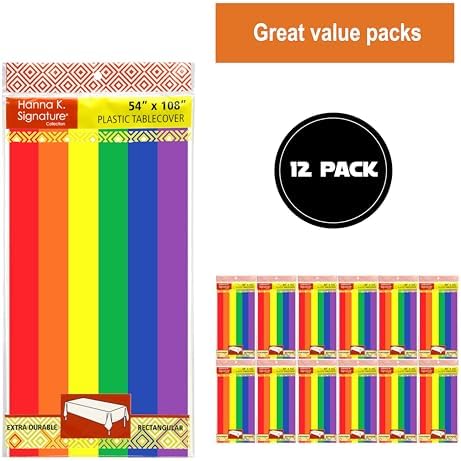 Party Dimensions Carnival Rainbow Disposable Tablecloth for Rectangle Tables 12 Pack