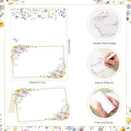 Honoson 48 Pcs Floral Wildflower Place Cards for Wedding and Events