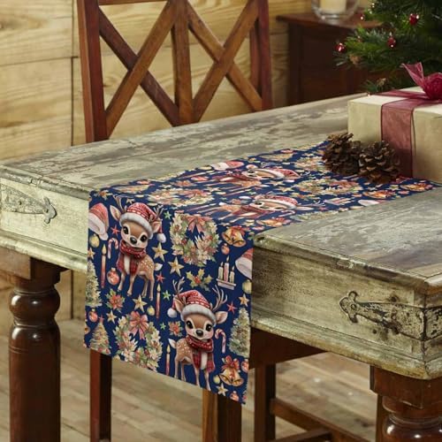 Navy Blue Reindeer Table Runner Garland for Holiday Decor