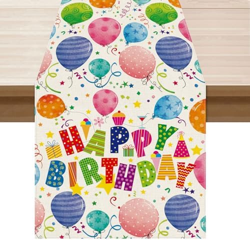 XCHI Colorful Balloons Confetti Stars Table Runner