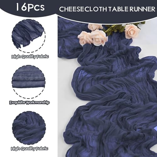 16 Pack Navy Blue Cheesecloth Table Runners 10FT