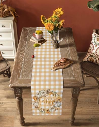 Thanksgiving Fall Pumpkin Berry Garland Table Runner 60 Inch Linen Cotton