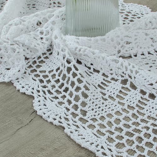 Kilofly Handmade Crochet Lace Table Runner 15x36 Inch White