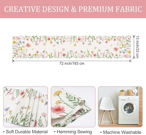 Bonhause Spring Floral Table Runner 13x72 Inch