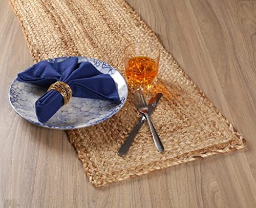 Goroly Home Reversible Jute Braided Table Runner 13x72 Inch Natural