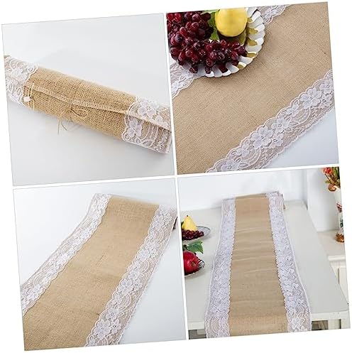PRETYZOOM Decorative Linen Table Runner with Lace Design