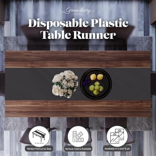 Dark Grey 6 Pack Premium Disposable Table Runner 14 x 108 Inch