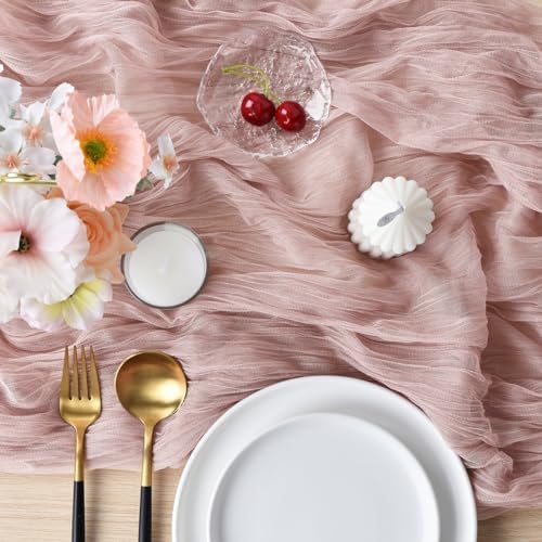Joanlody Dusty Rose Cheesecloth Table Runner 10ft