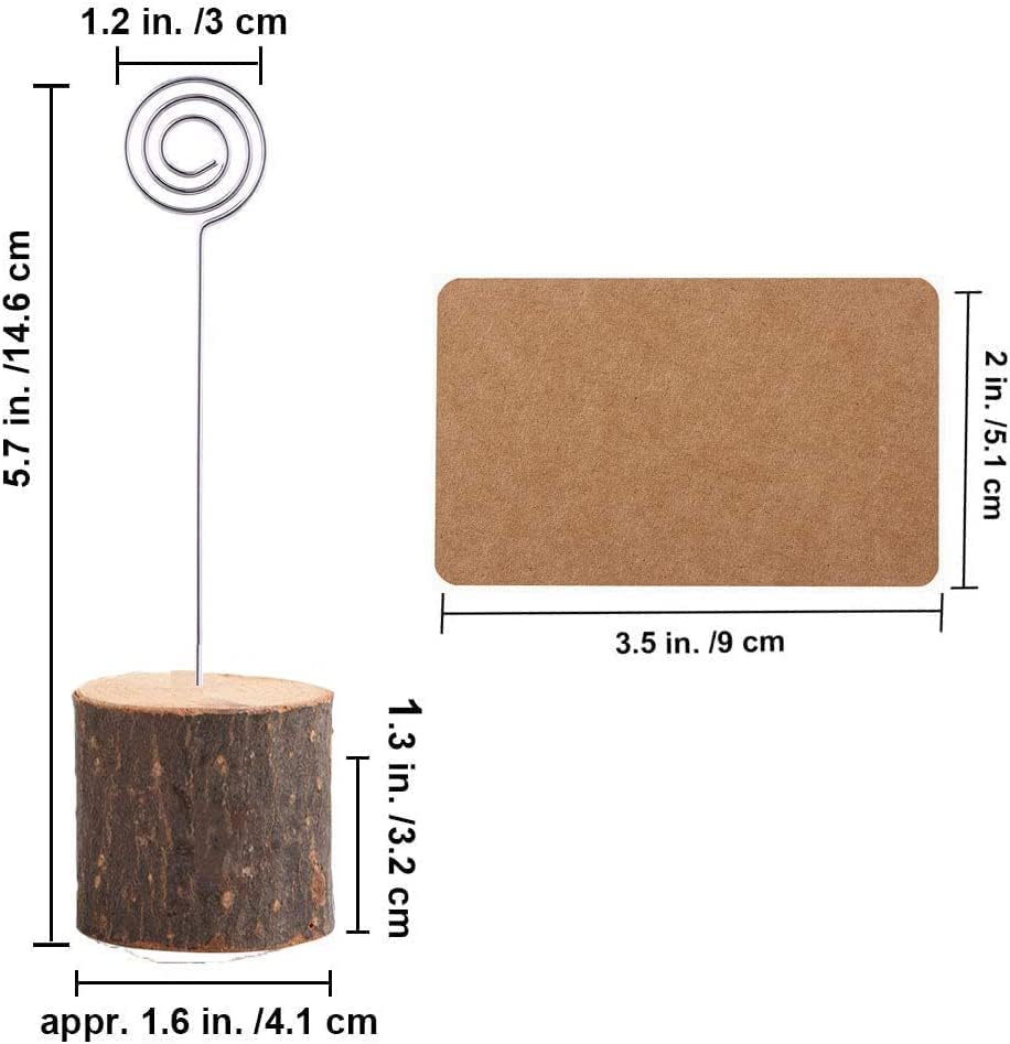 Senover 10pc Place Card Holders with 20pcs Cards Rustic Wood Base