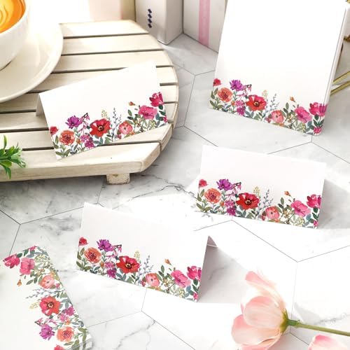 Whaline 100 Pcs Watercolor Flower Place Cards