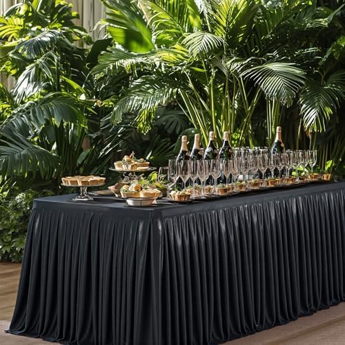 PartyVillage 132 Inch Black Table Skirt for 6ft Rectangular Tables