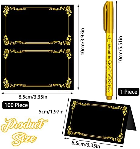100 Pcs Black Place Cards with Gold Pen for Weddings
