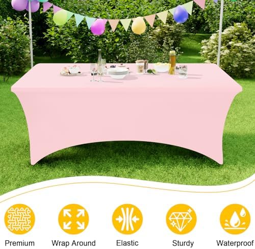 Smiry 2 Pack Spandex Table Cloth 4FT Pink