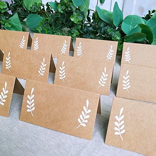 Supla 100 Pcs Blank Place Cards with White Laurel Leaves