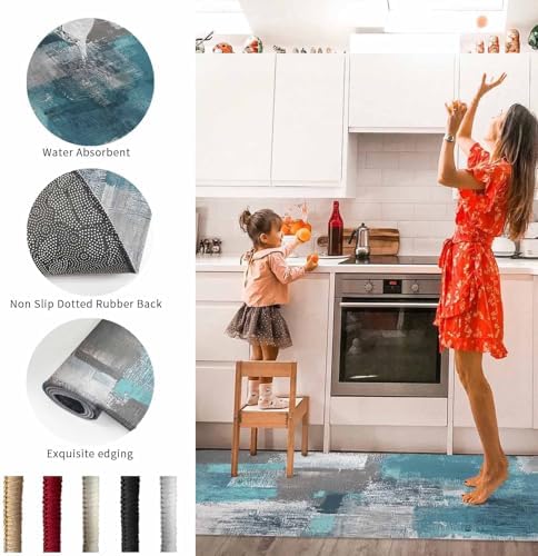 Libaoge Teal Kitchen Rugs and Mats Set of 2