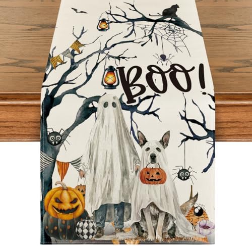 Artoid Mode Ghost Pumpkins Tree Table Runner for Halloween