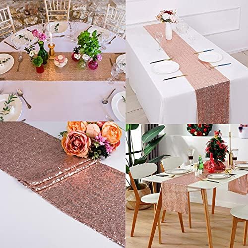 12 Pack Rose Gold Sequin Table Runner 12x108 Inch