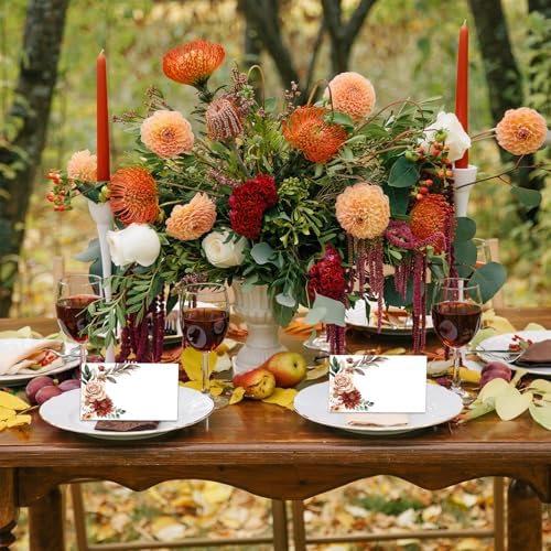 Whaline 100Pcs Fall Place Cards Retro Boho Floral Tented Name Cards