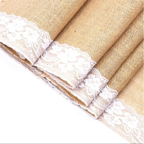 OZXCHIXU 12x108 Rustic Table Runner with White Lace