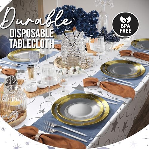 Exquisite Silver Star Tablecloths 12-Pack Disposable