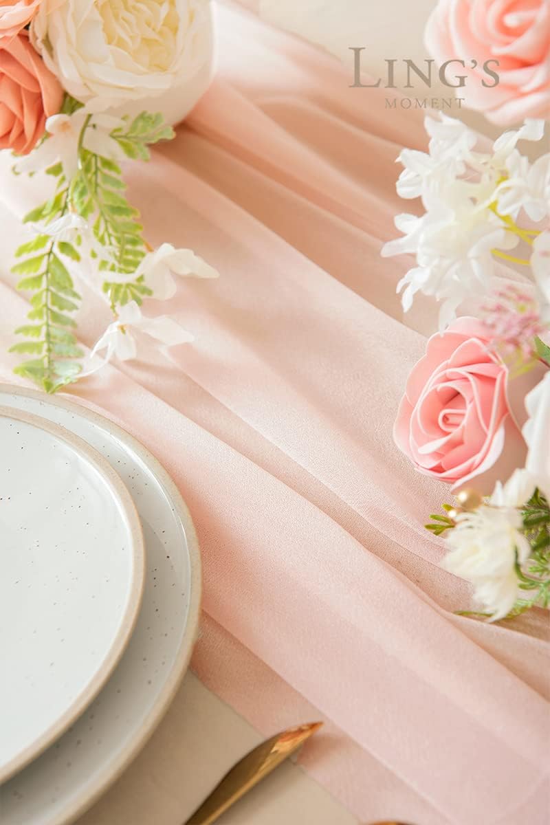 Lings Moment 6-Pack Blush Pink Table Runners with Silver Sparkle