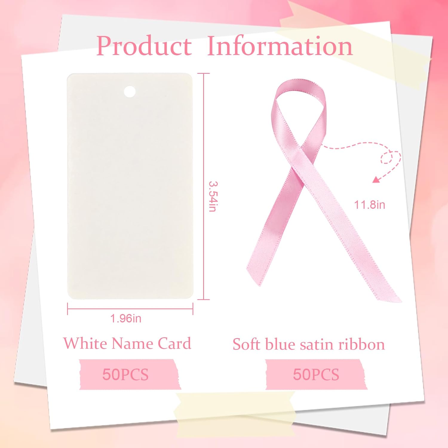 50 Pcs Blank Name Place Cards with Satin Ribbon Pink