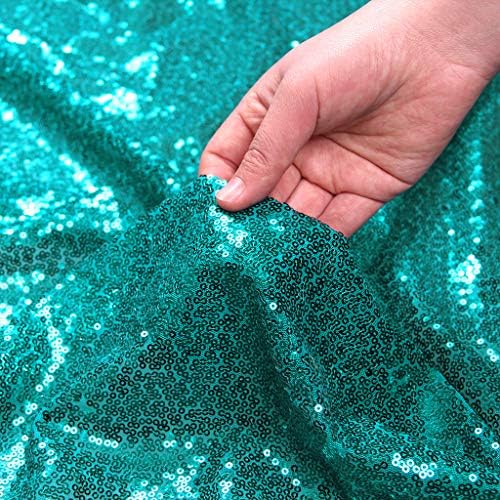 Eternal Beauty Teal Sequin Tablecloth 72x108 inch Sparkly Overlay