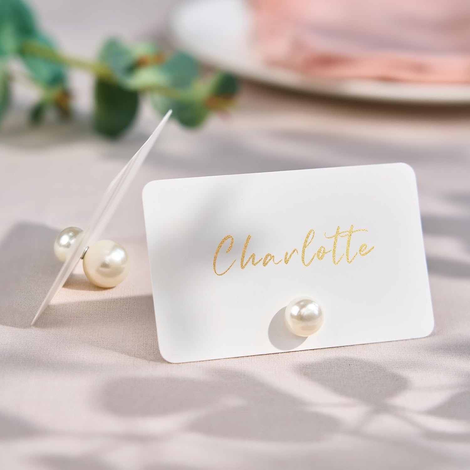 UNIQOOO 12Pcs Ivory Pearl Place Card Holders Set