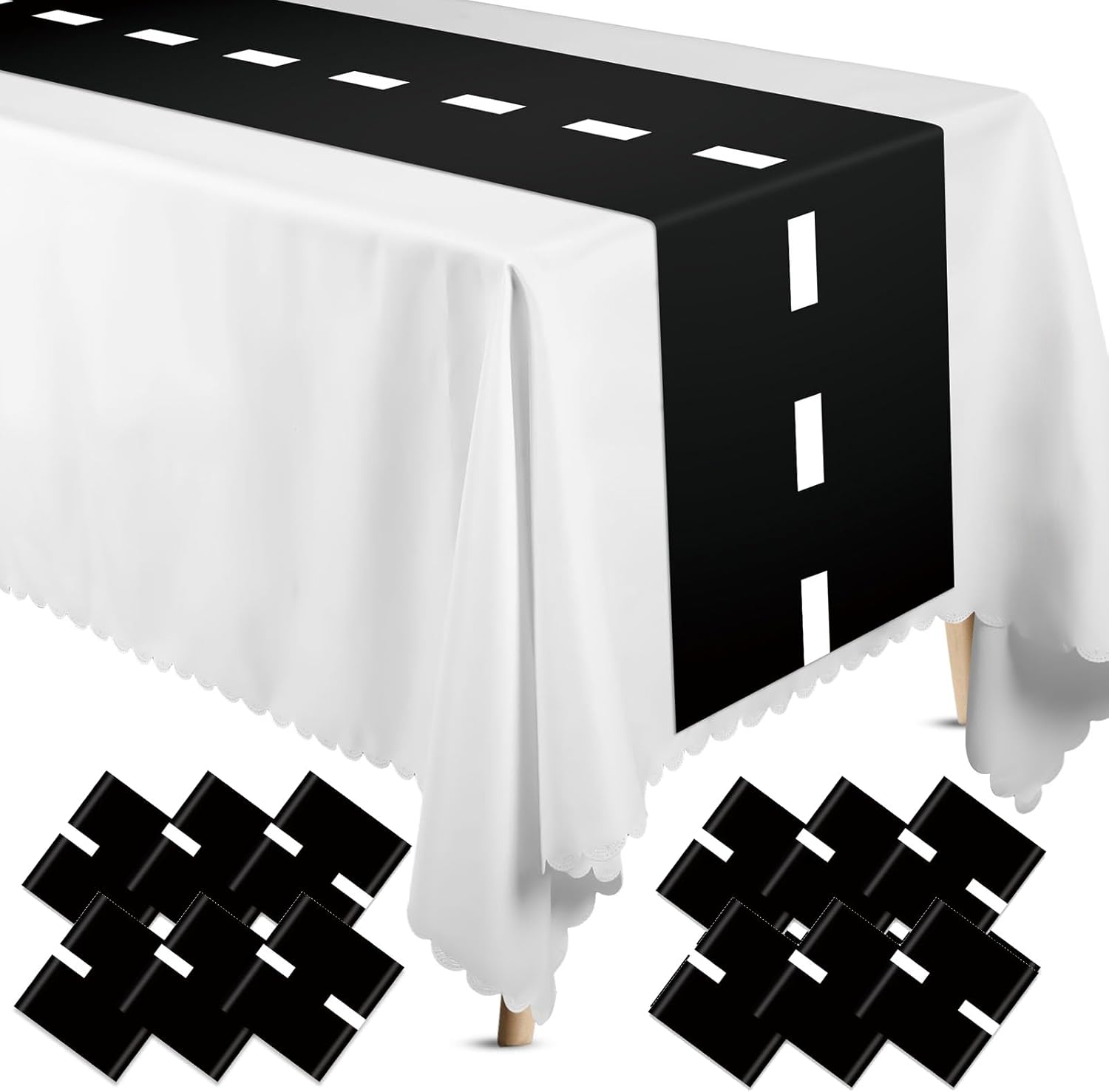 Preboun 12 Pcs Plastic Checkered Table Runner Race Track Theme