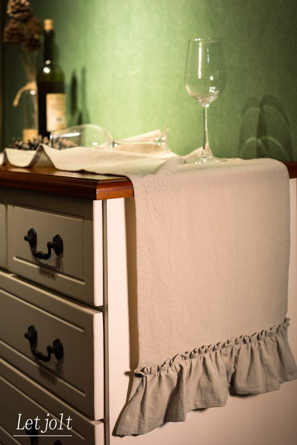 Letjolt Shabby Chic Ruffled Table Runner 72 Inch