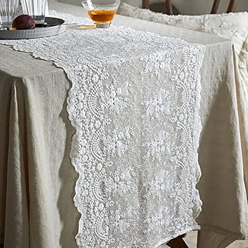 White Lace Table Runner 16x48 Inches Floral Embroidered